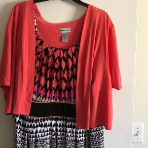 Orange, pink, tan, black dress size 2X